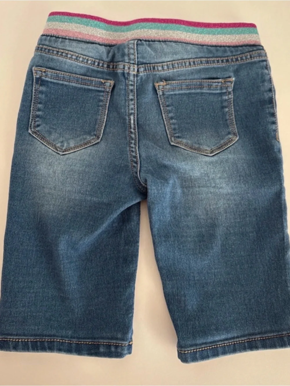 Girl Denim Joggers Trio with Pink Waistband and Silver Bow 3-pieces 5/6